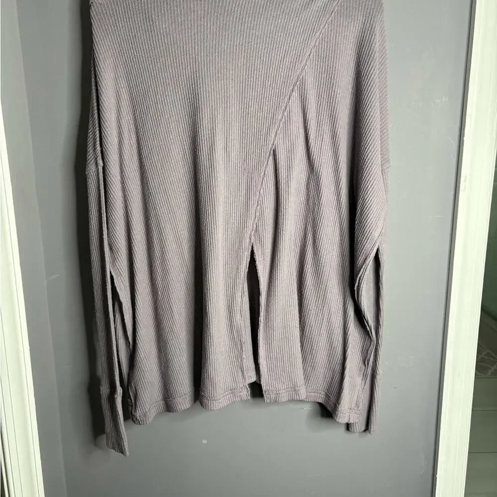 Free People Mauve Ribbed Long Sleeve Cowl Neck Split Back Top XS